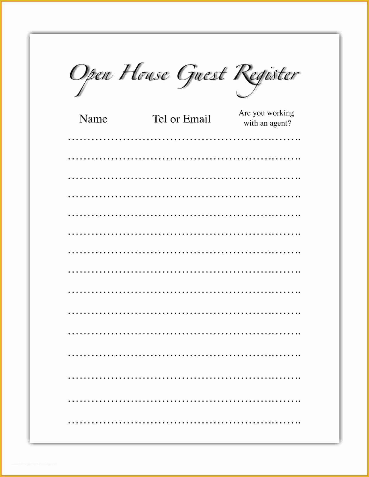 Guest House Website Templates Free Download Of Free Open House Guest Registration form Template