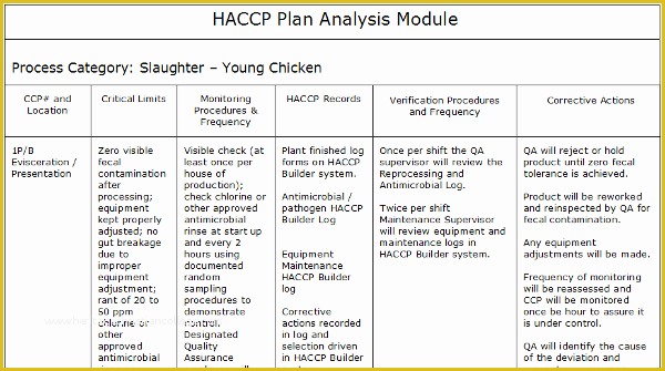 Haccp Templates Free Of Example Haccp Plans Nutrition