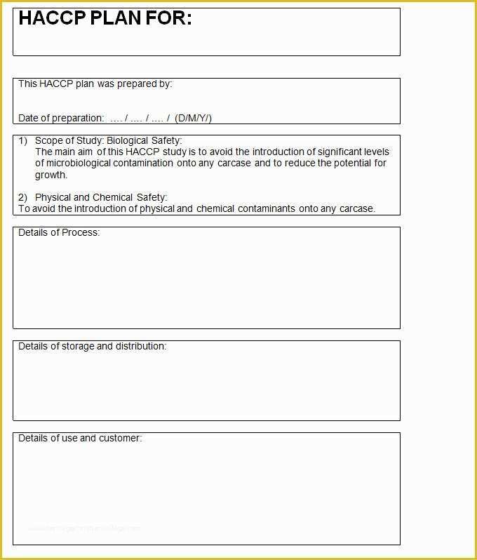 Haccp Templates Free Of Haccp Plan Template 6 Free Word Pdf Documents Download