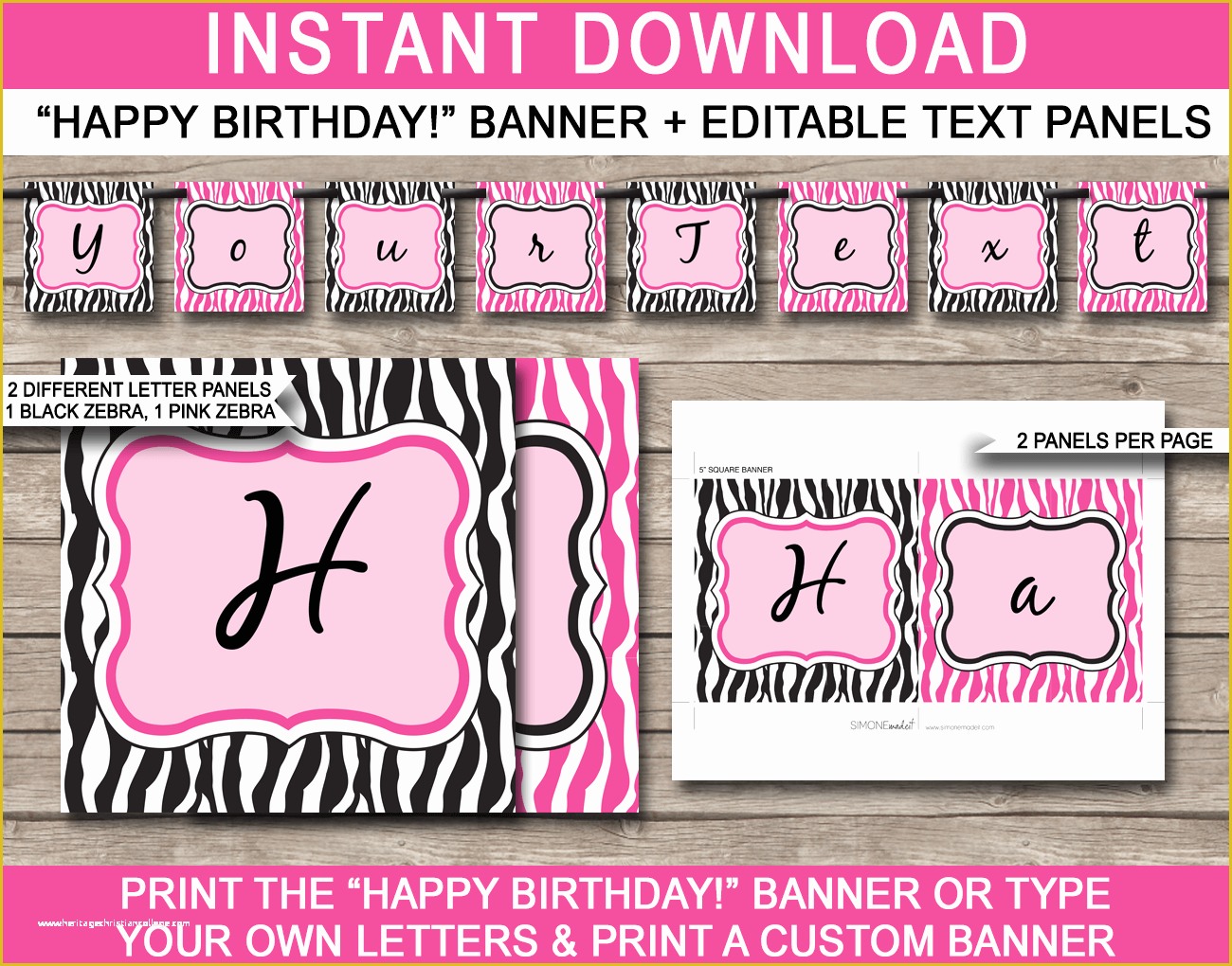 Happy Birthday Banner Template Free Of Pink Zebra Birthday Banner Template