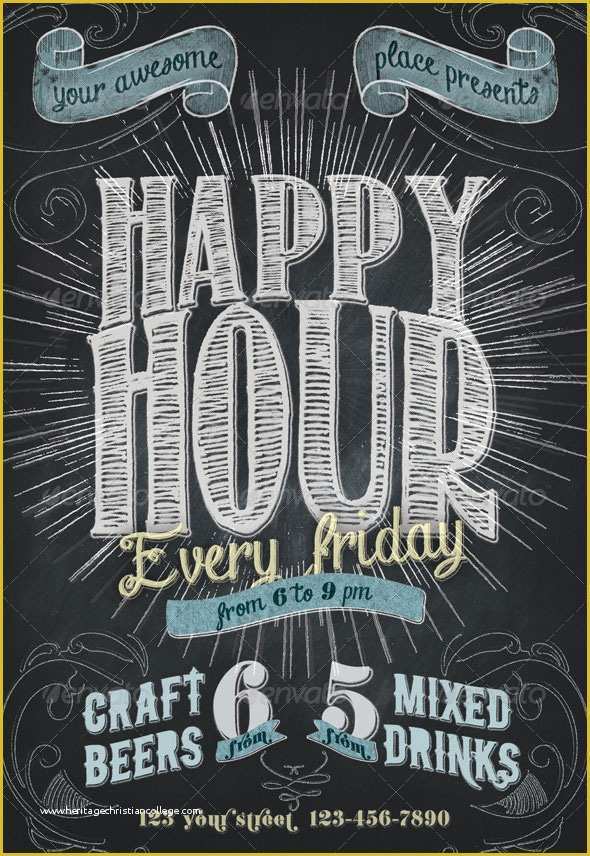 Happy Hour Flyer Template Free Of 20 Cool Chalkboard Flyer Templates Print