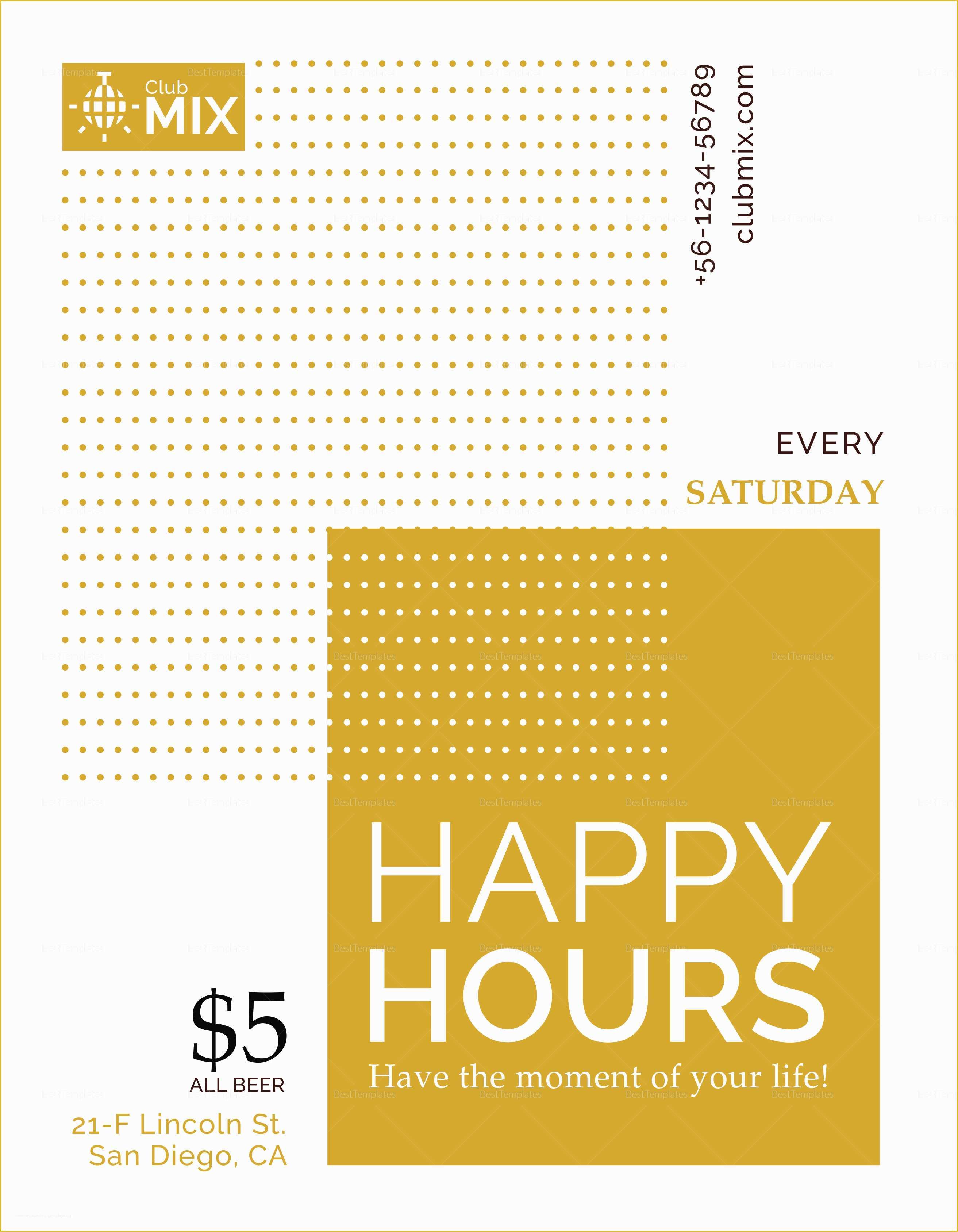 Happy Hour Flyer Template Free Of Minimal Happy Hour Flyer Design Template In Psd Word