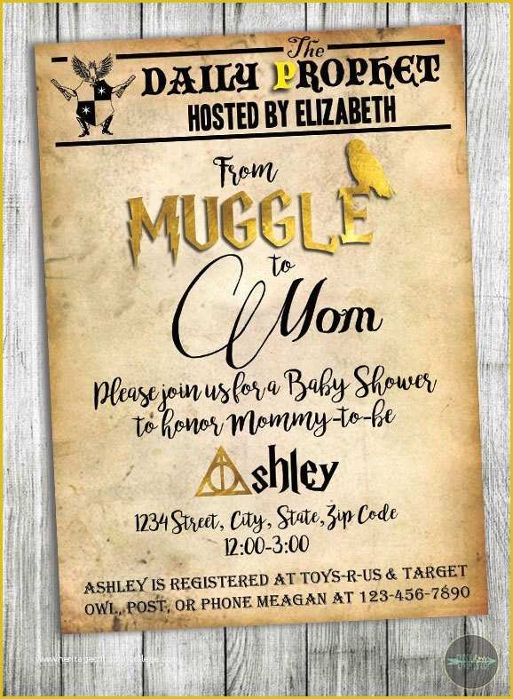 Harry Potter Baby Shower Invitation Template Free Of Custom Harry Potter Baby Shower Invitation Muggle to Mom