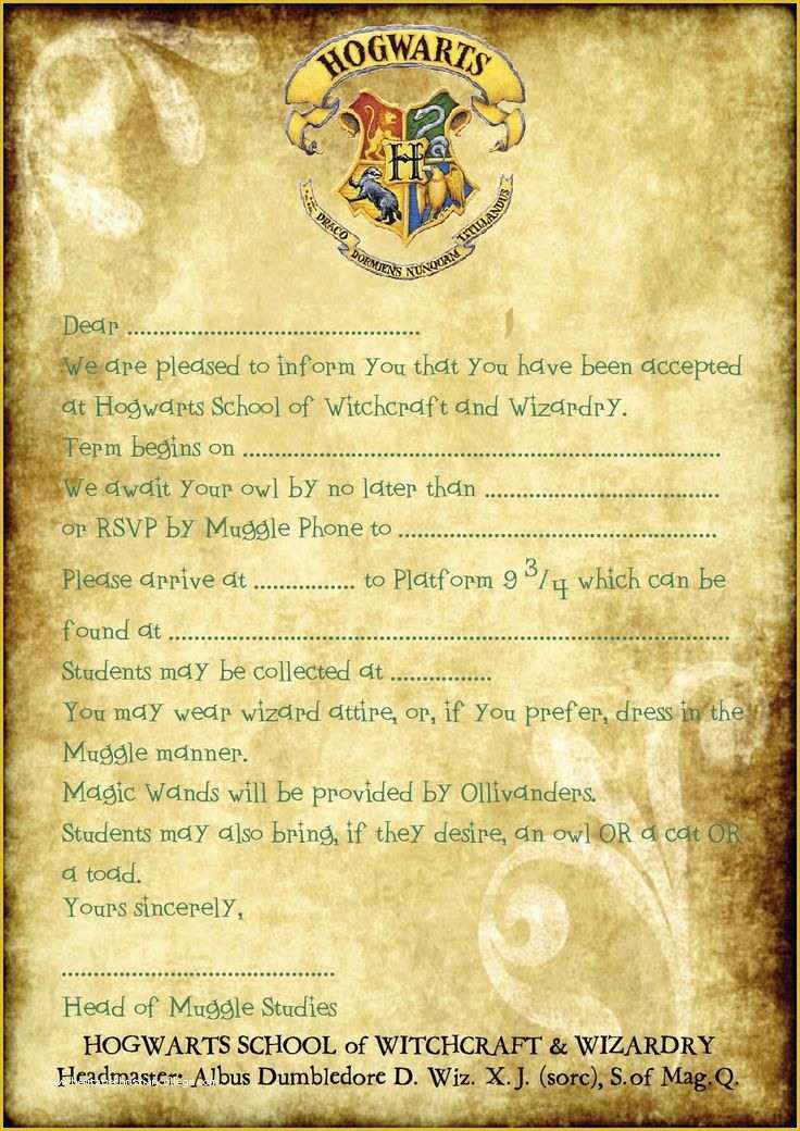 Harry Potter Invitation Template Free Of 25 Best Ideas About Harry Potter Invitations On Pinterest