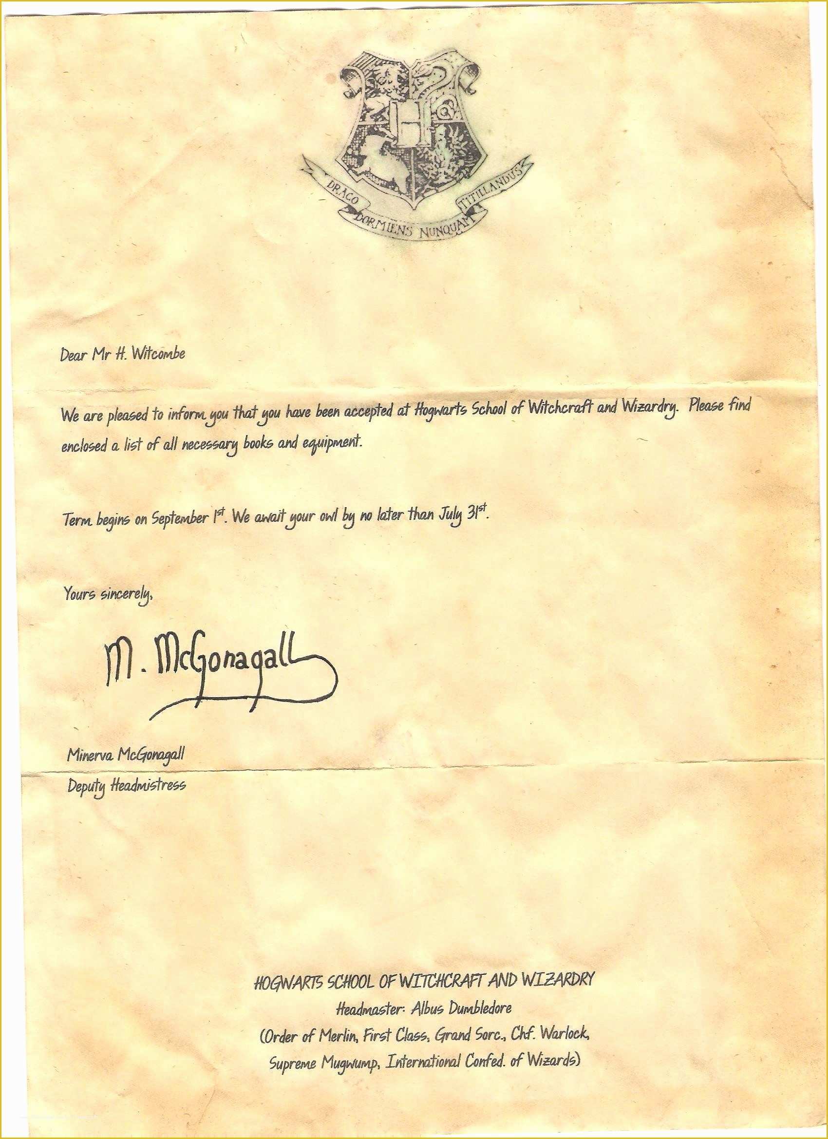 Harry Potter Invitation Template Free Of Harry Potter Invitation Letter Template Examples