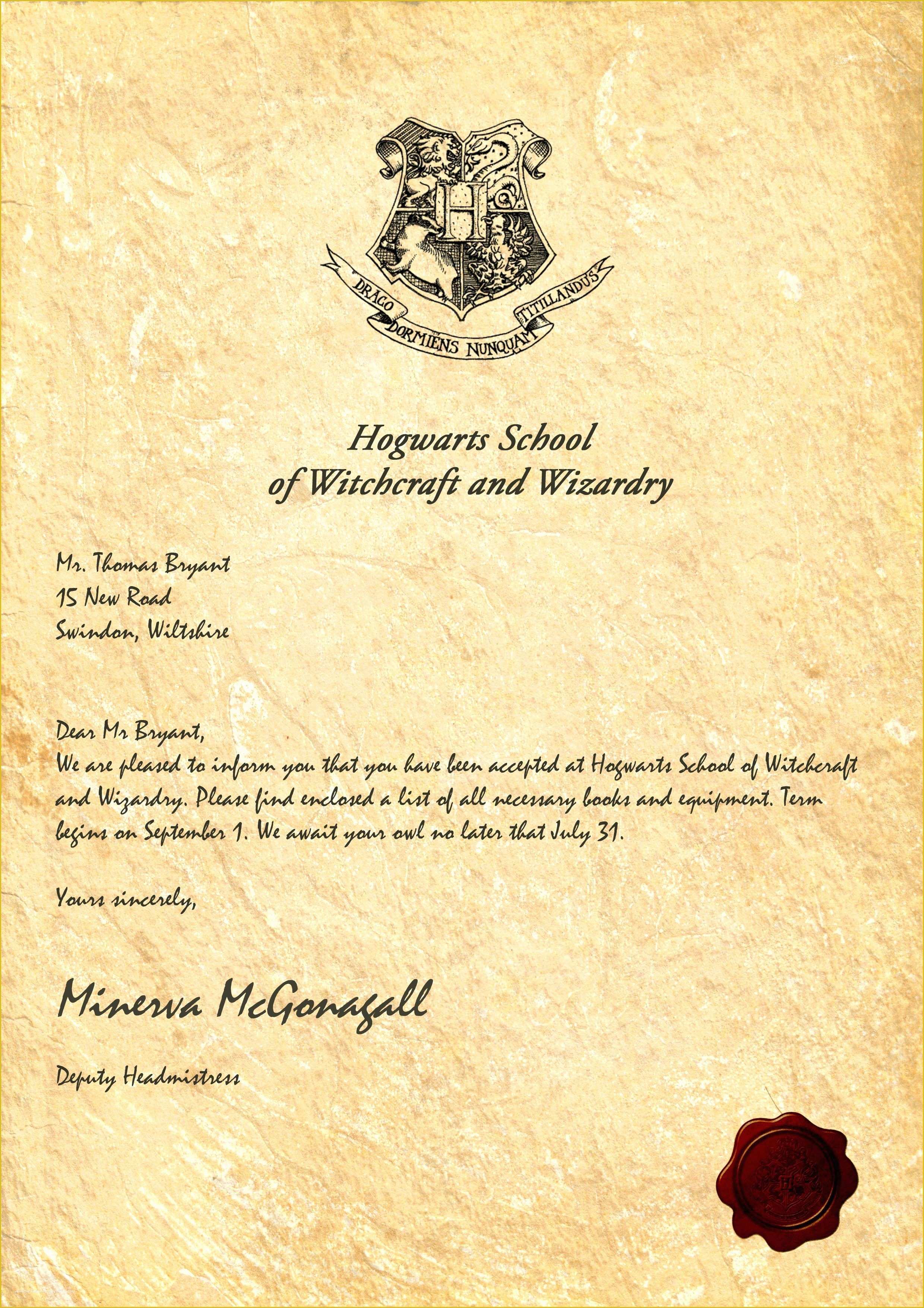 Harry Potter Invitation Template Free Of Harry Potter Invitation Letter Template Gallery
