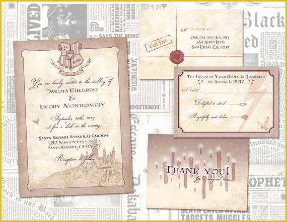Harry Potter Invitation Template Free Of Harry Potter Wedding Invitation Set Geeky Custom