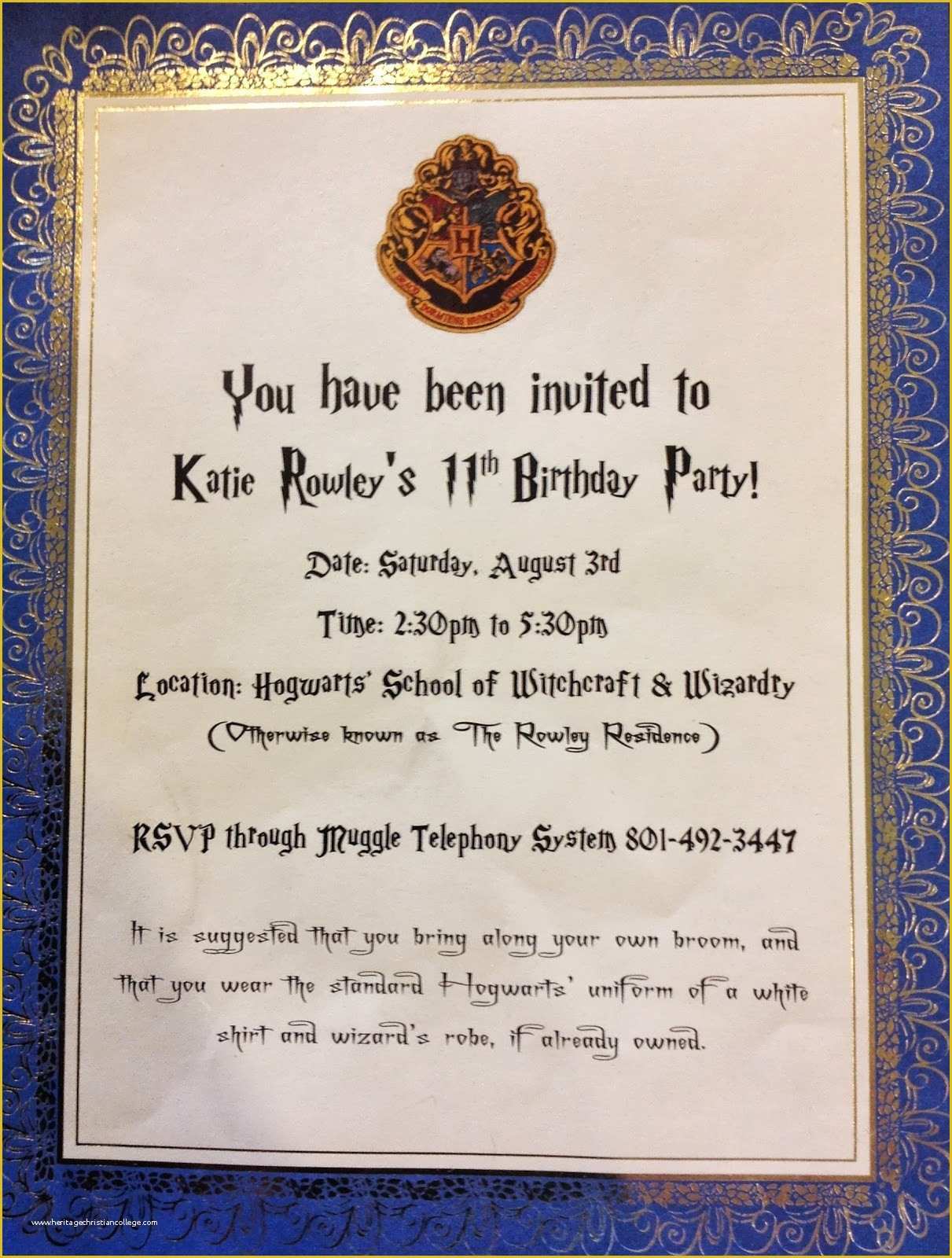Harry Potter Invitation Template Free Of Hogwarts Birthday Invitation Template