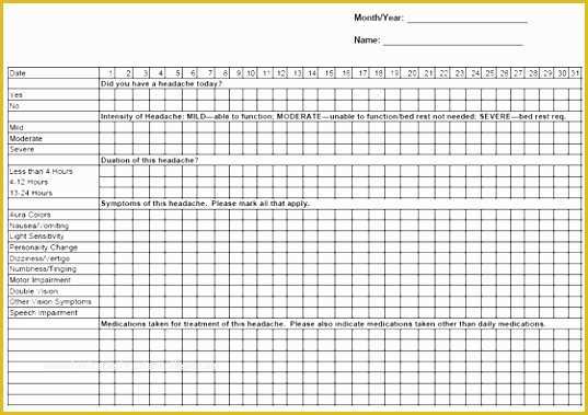 Headache Diary Template Free Of 8 Printable Migraine Diary Template Tuhtw