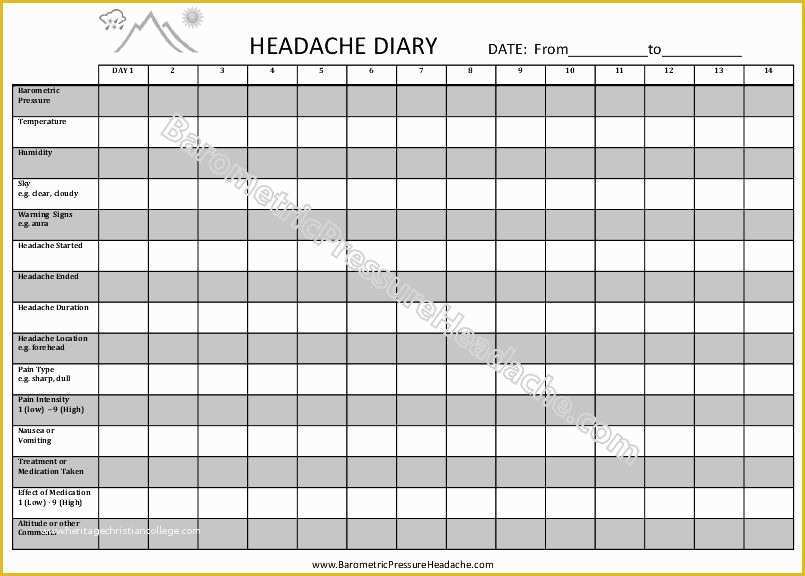 Headache Diary Template Free Of Headache Diary