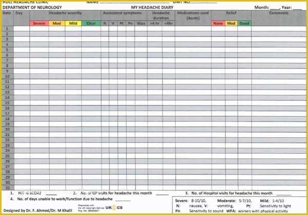 Headache Diary Template Free Of Hull Headache Diary