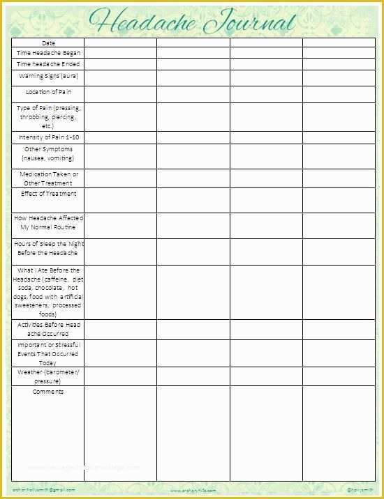 Headache Diary Template Free Of Pin by Pam Stanley On Migraines Pinterest