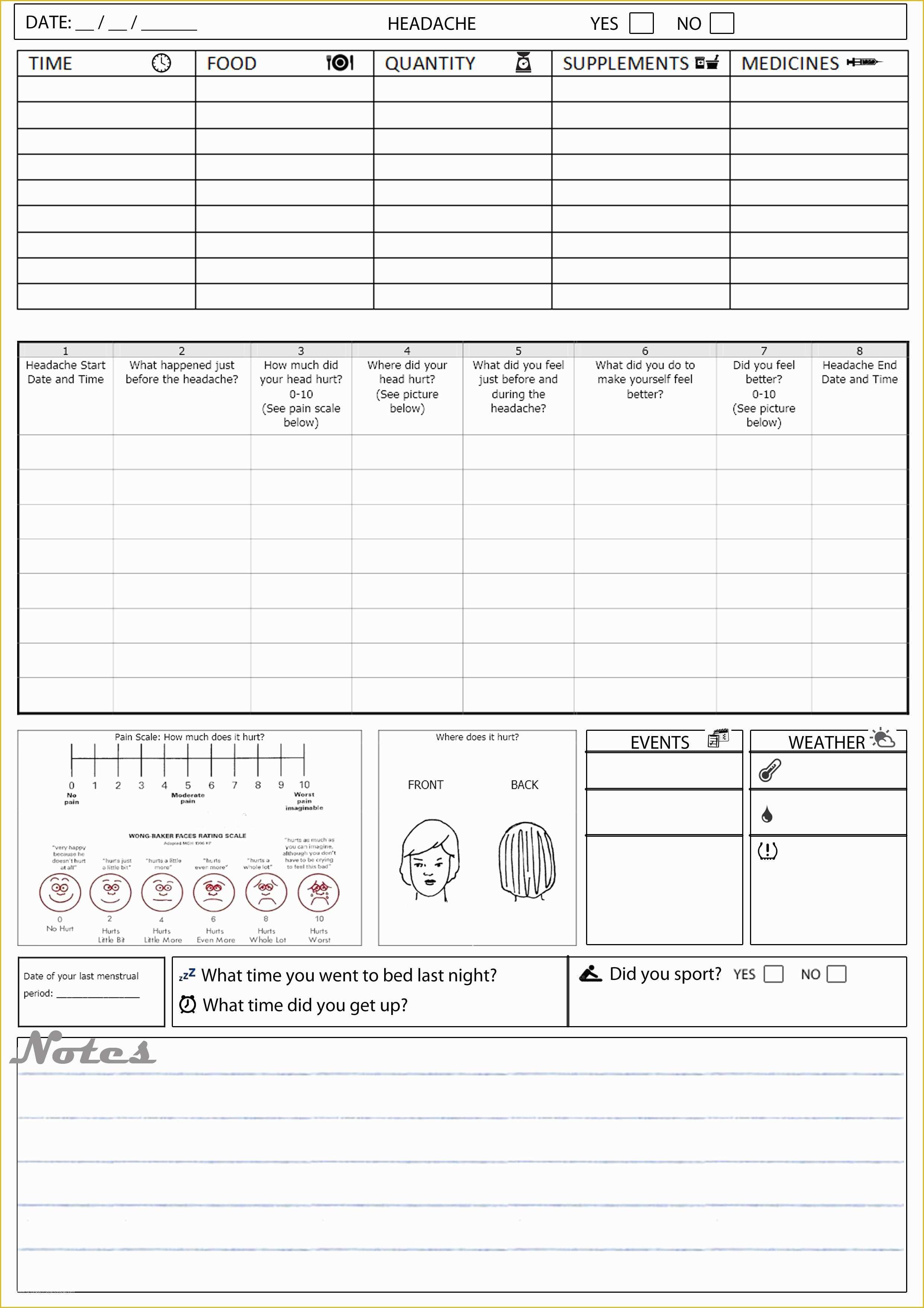 Headache Diary Template Free Of Printable Migraine Diary Template