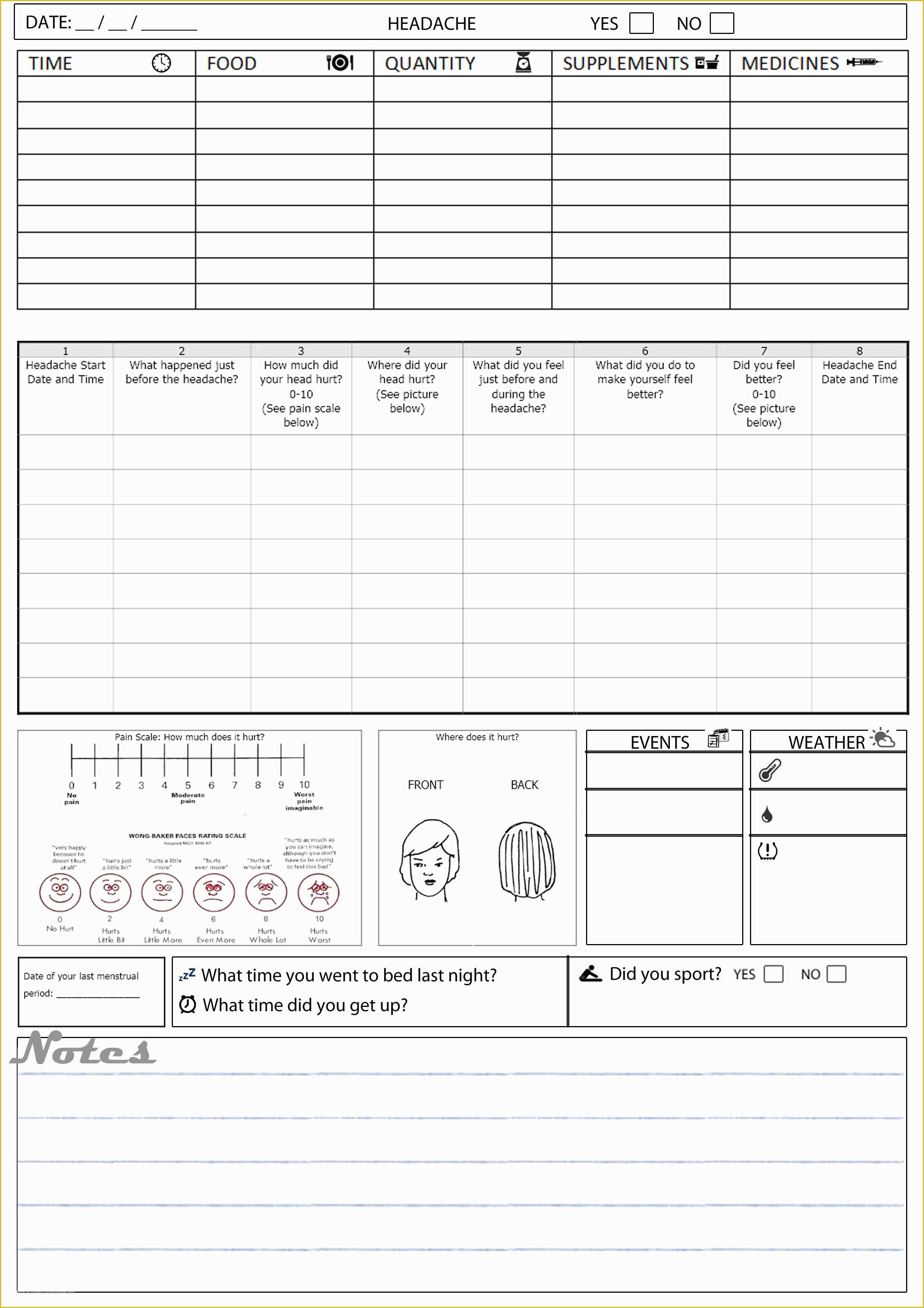 Headache Diary Template Free Of Printable Migraine Diary Template