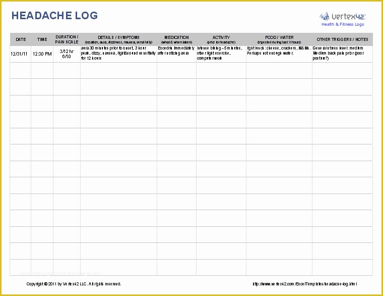 Headache Diary Template Free Of Use A Headache Log to Help Identify Triggers