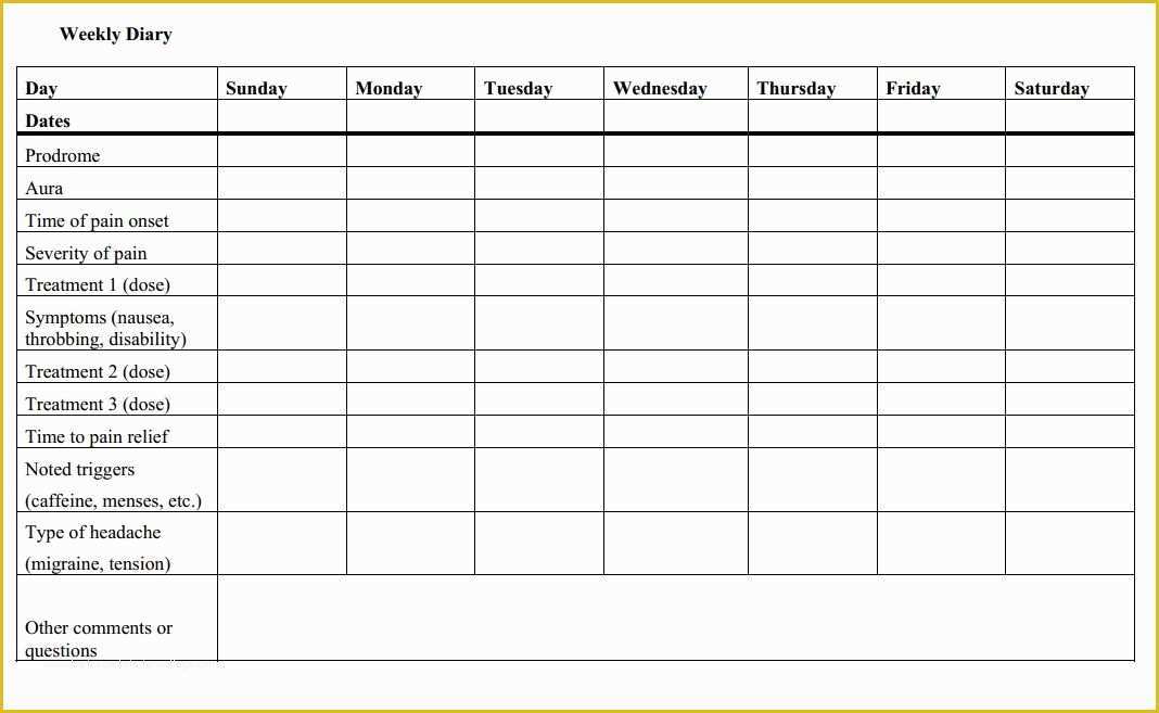 Headache Diary Template Free Of Weekly Headache Diary Headaches Pinterest