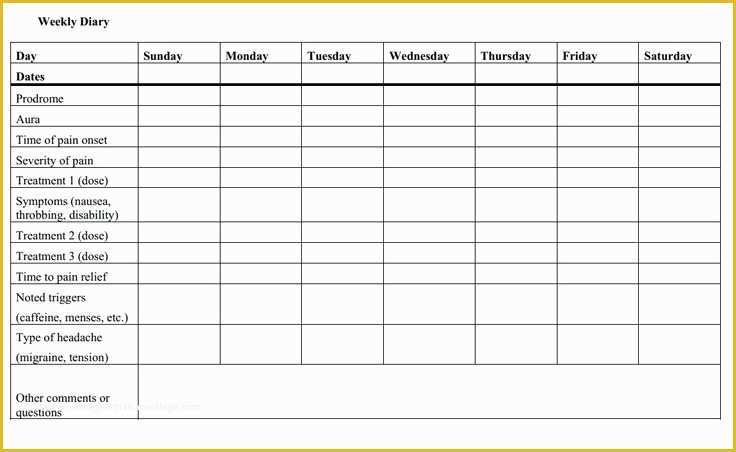 Headache Diary Template Free Of Weekly Headache Diary Headaches Pinterest