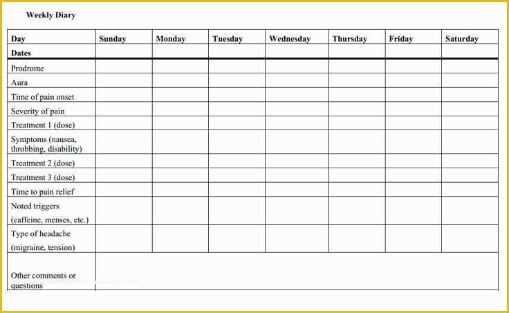 Headache Diary Template Free Of Weekly Headache Diary Headaches Pinterest