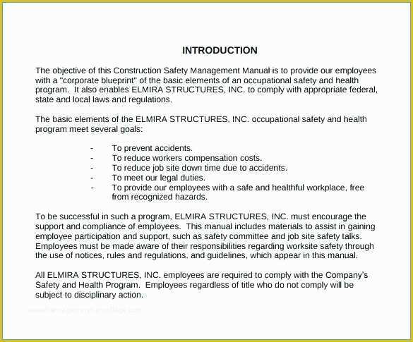 Health and Safety Manual Template Free Of Construction Safety Manual Template