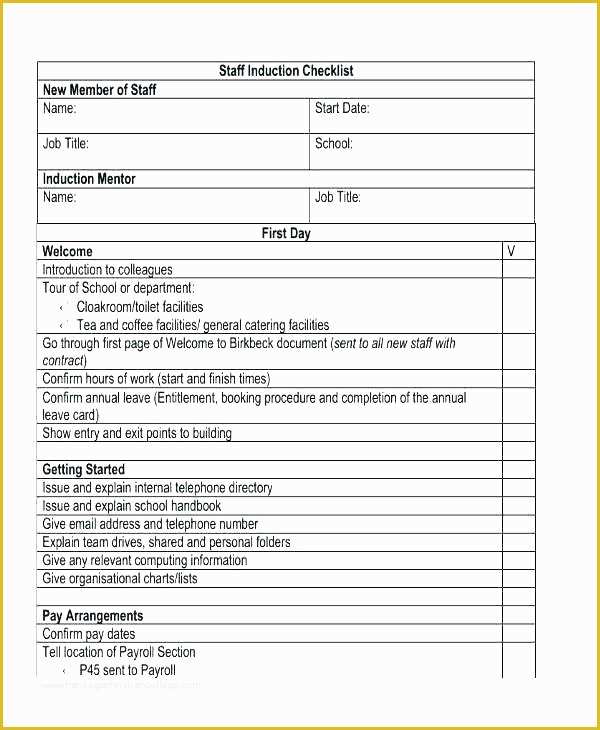 Health and Safety Manual Template Free Of Induction Template for New Employee New Hire Checklist