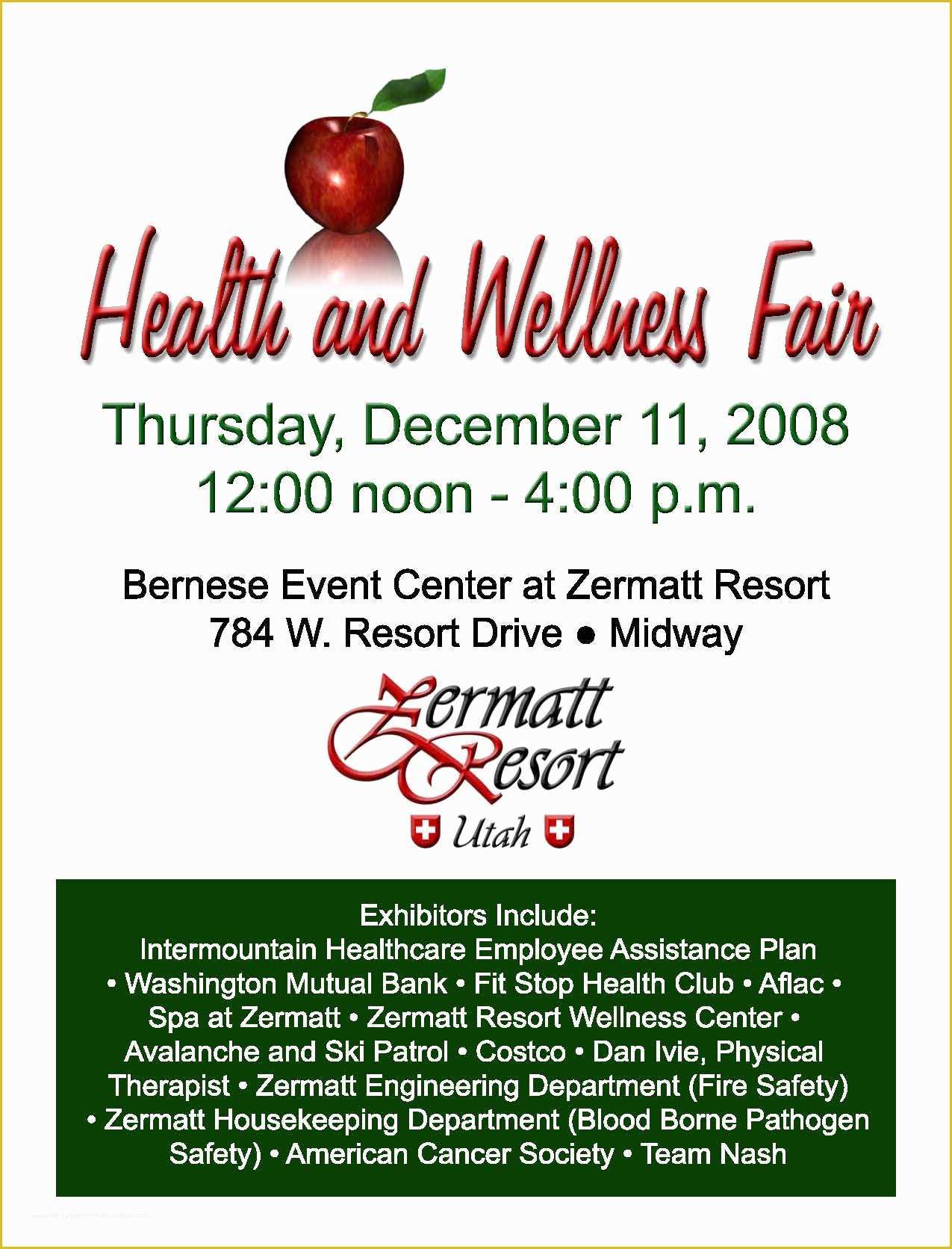 Health Fair Flyer Template Free Of Health and Wellness Fair at Zermatt Resort