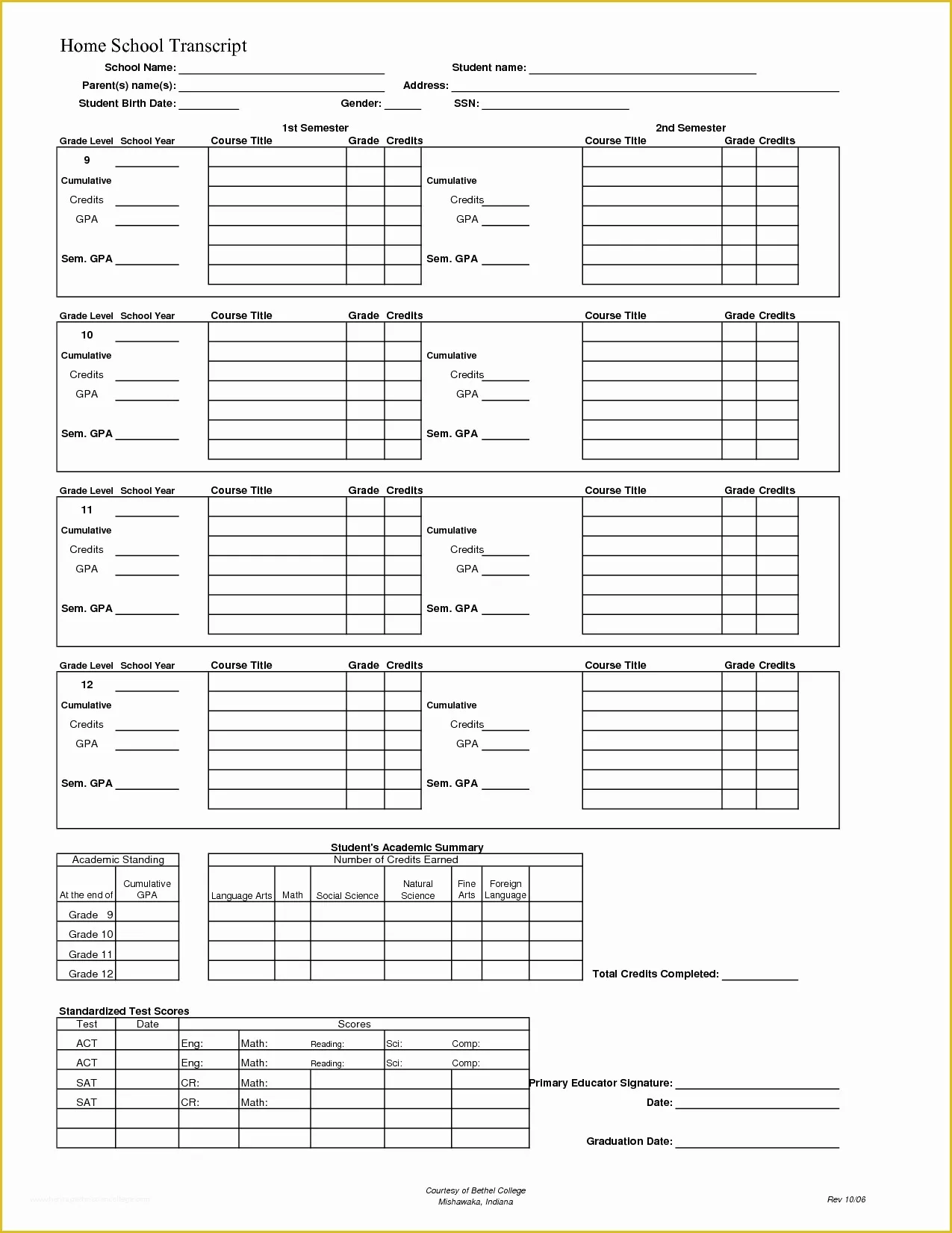 High School Transcript Template Free Of Blank High School Transcript forms