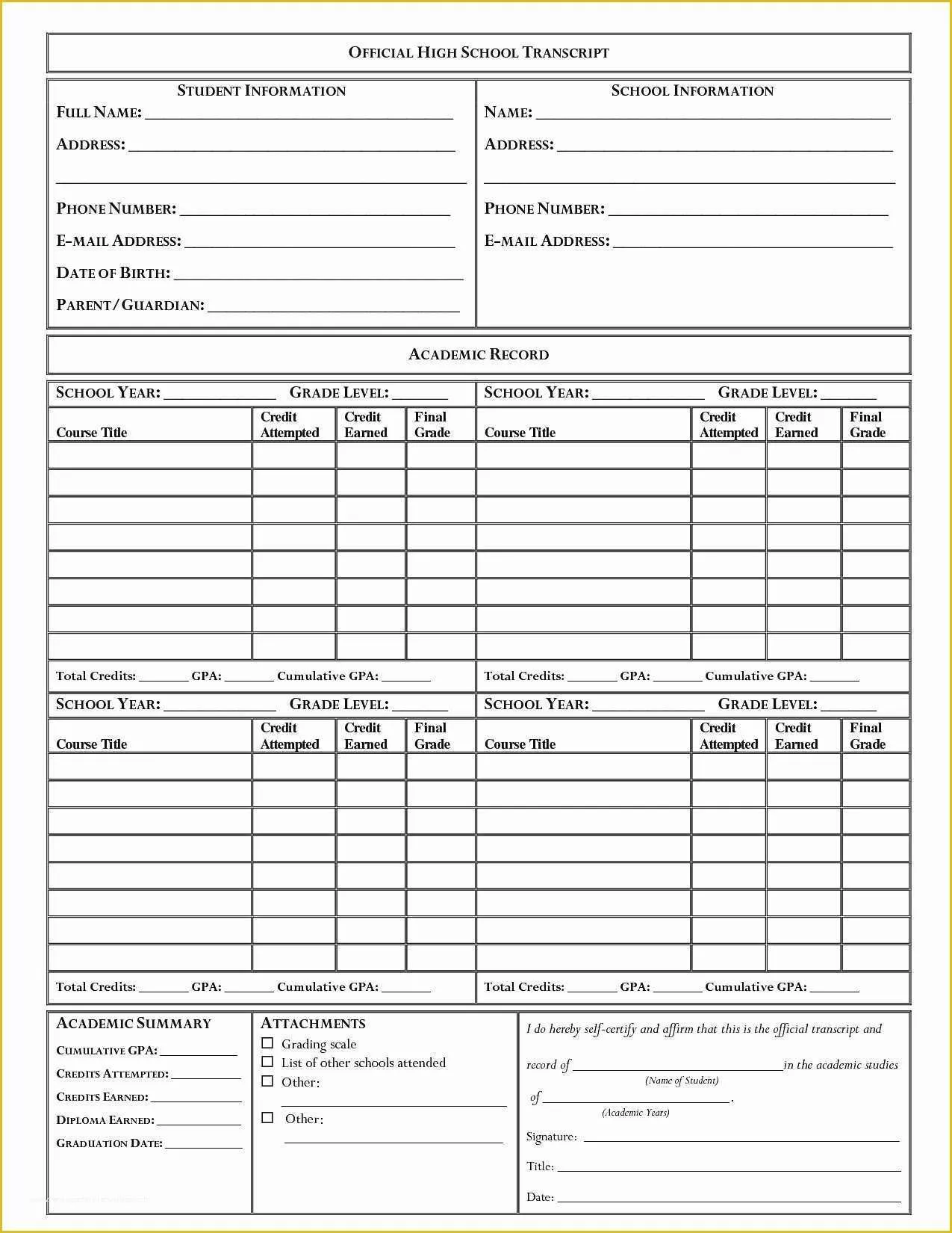 High School Transcript Template Free Of Fresh Free Ficial High School Transcript Template