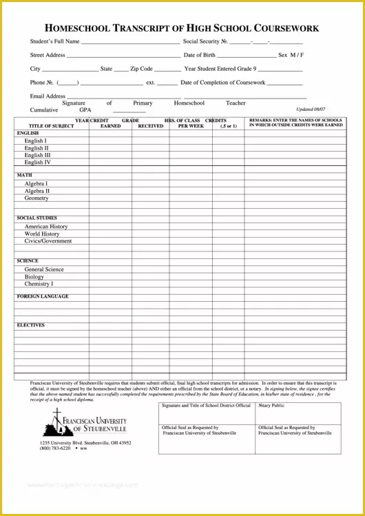 High School Transcript Template Free Of top 9 Homeschool Transcript Templates Free to In