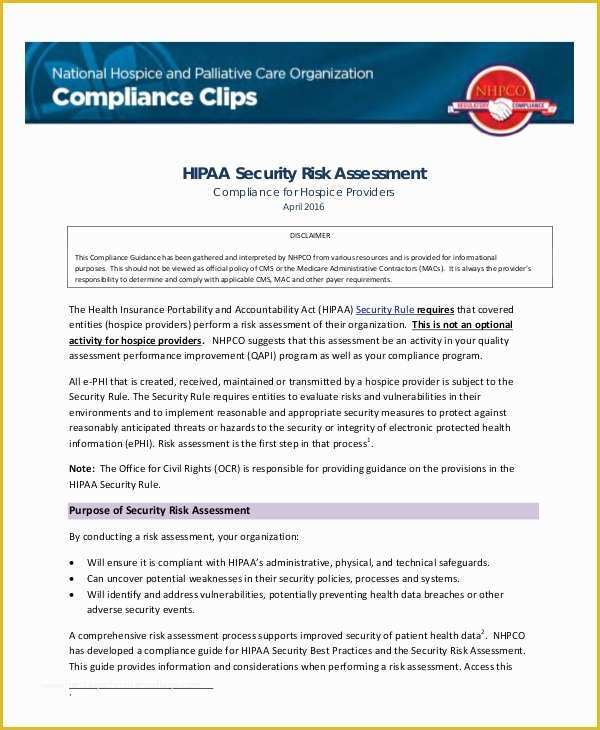 Hipaa Security Risk assessment Template Free Of 10 Security Risk assessment Templates Free Samples
