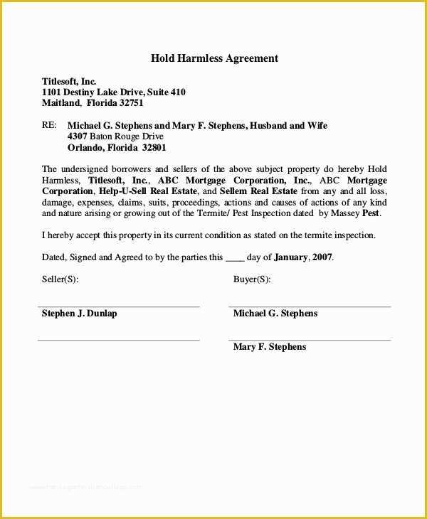 42 Hold Harmless Agreement Template Free Download