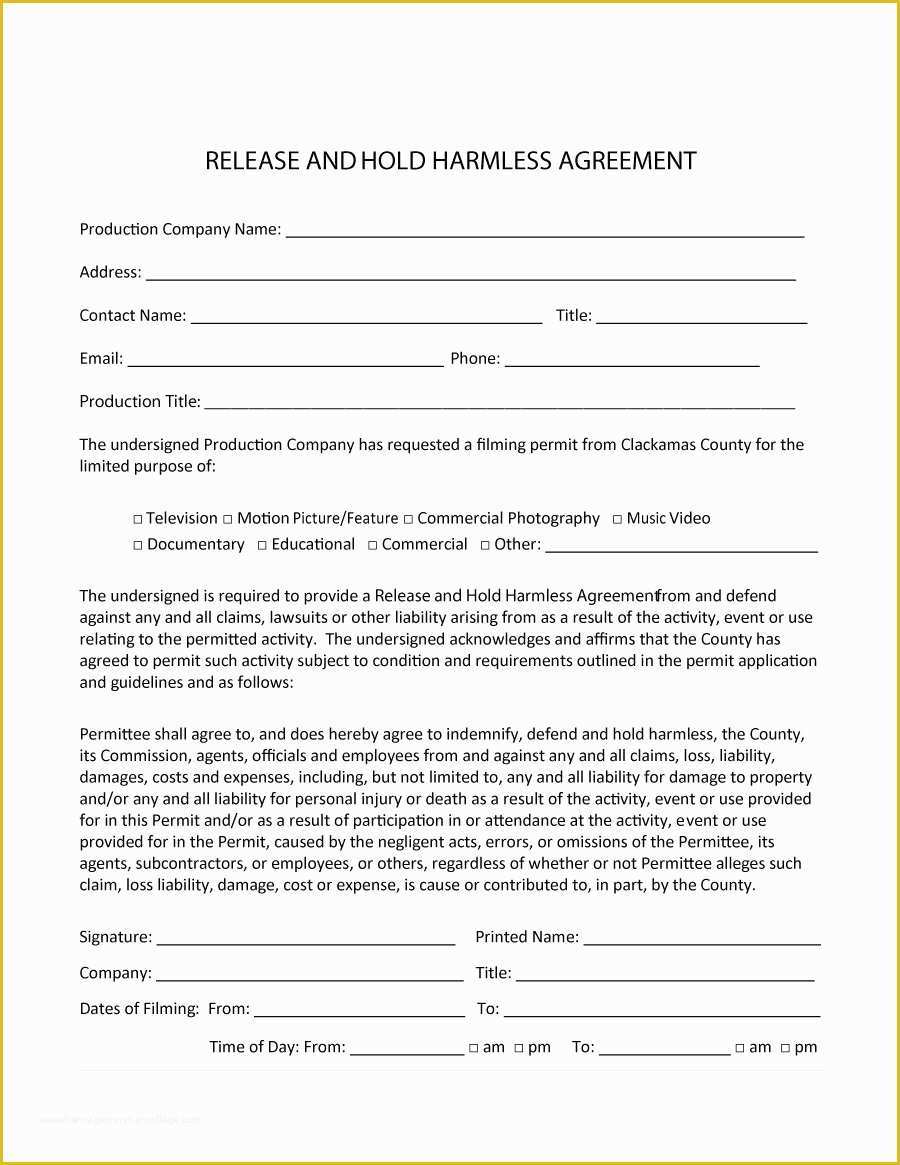 Hold Harmless Agreement Template Free Download Of 40 Hold Harmless Agreement Templates Free Template Lab