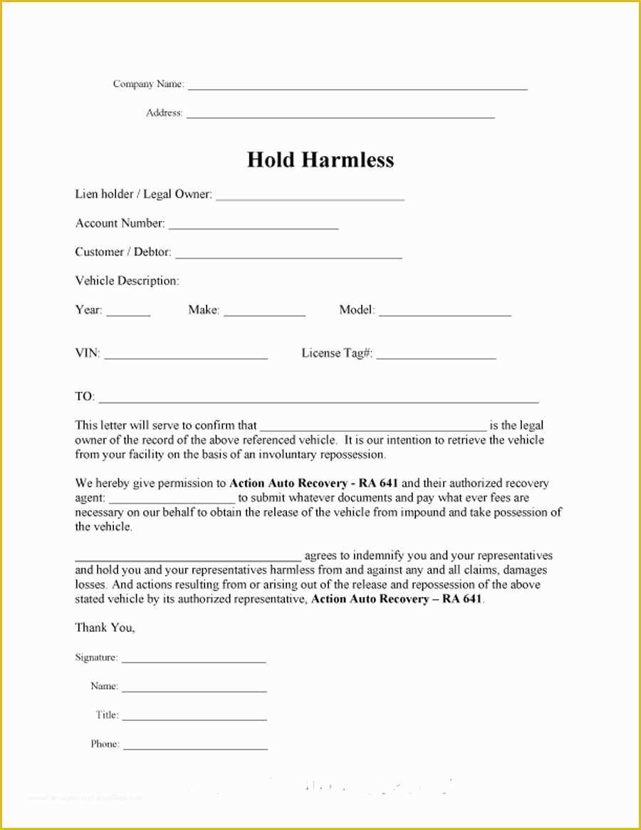 Hold Harmless Agreement Template Free Download Of 41 Free Hold Harmless Agreement Templates Free Free