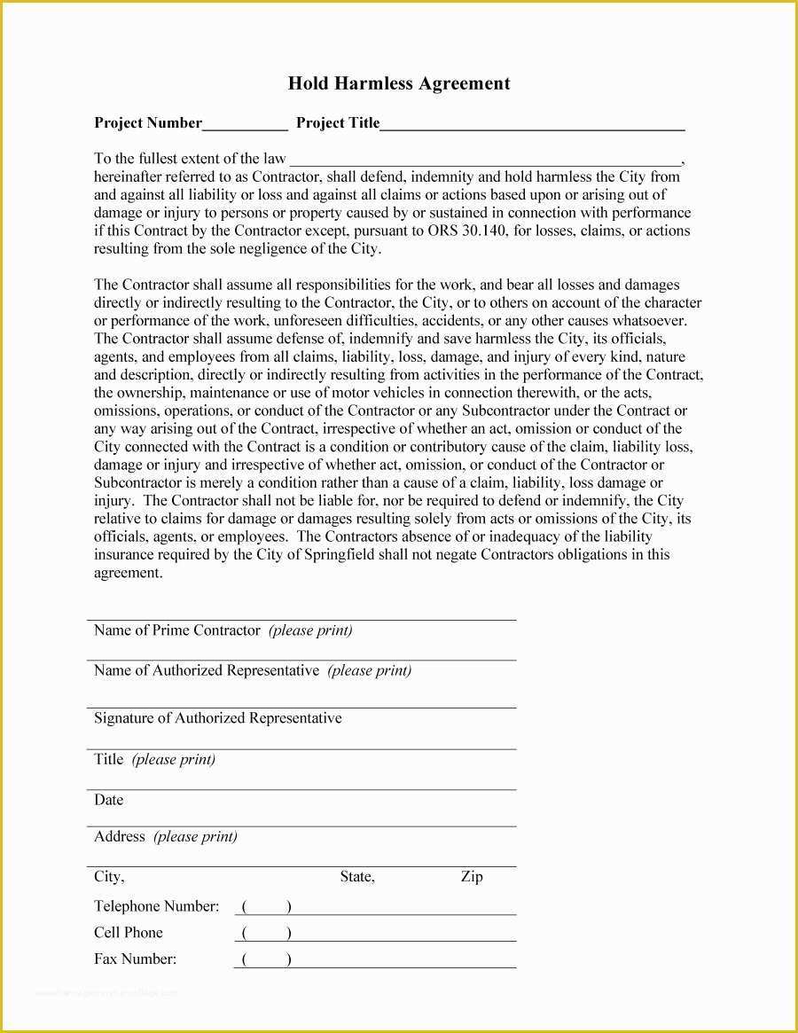 Hold Harmless Agreement Template Free Download Of 41 Free Hold Harmless Agreement Templates Free Free