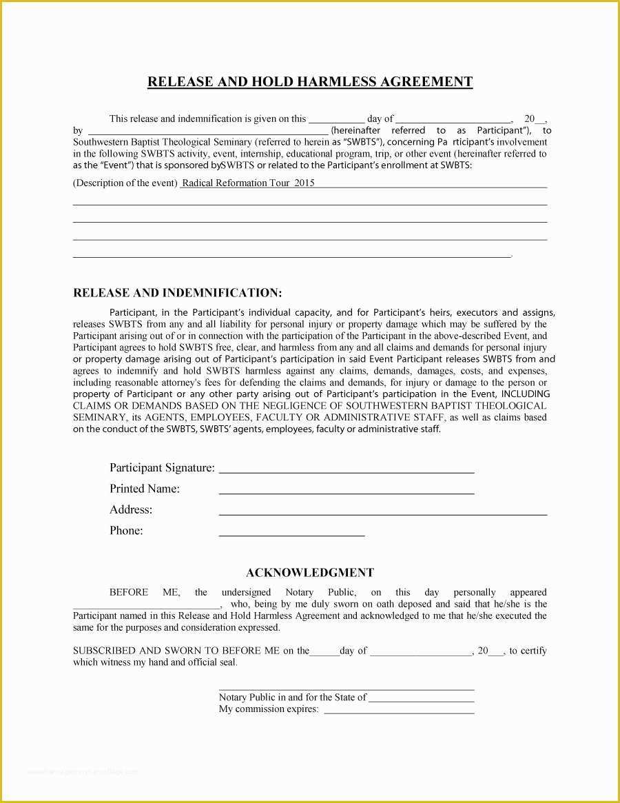 Hold Harmless Agreement Template Free Download Of 41 Free Hold Harmless Agreement Templates Free Free