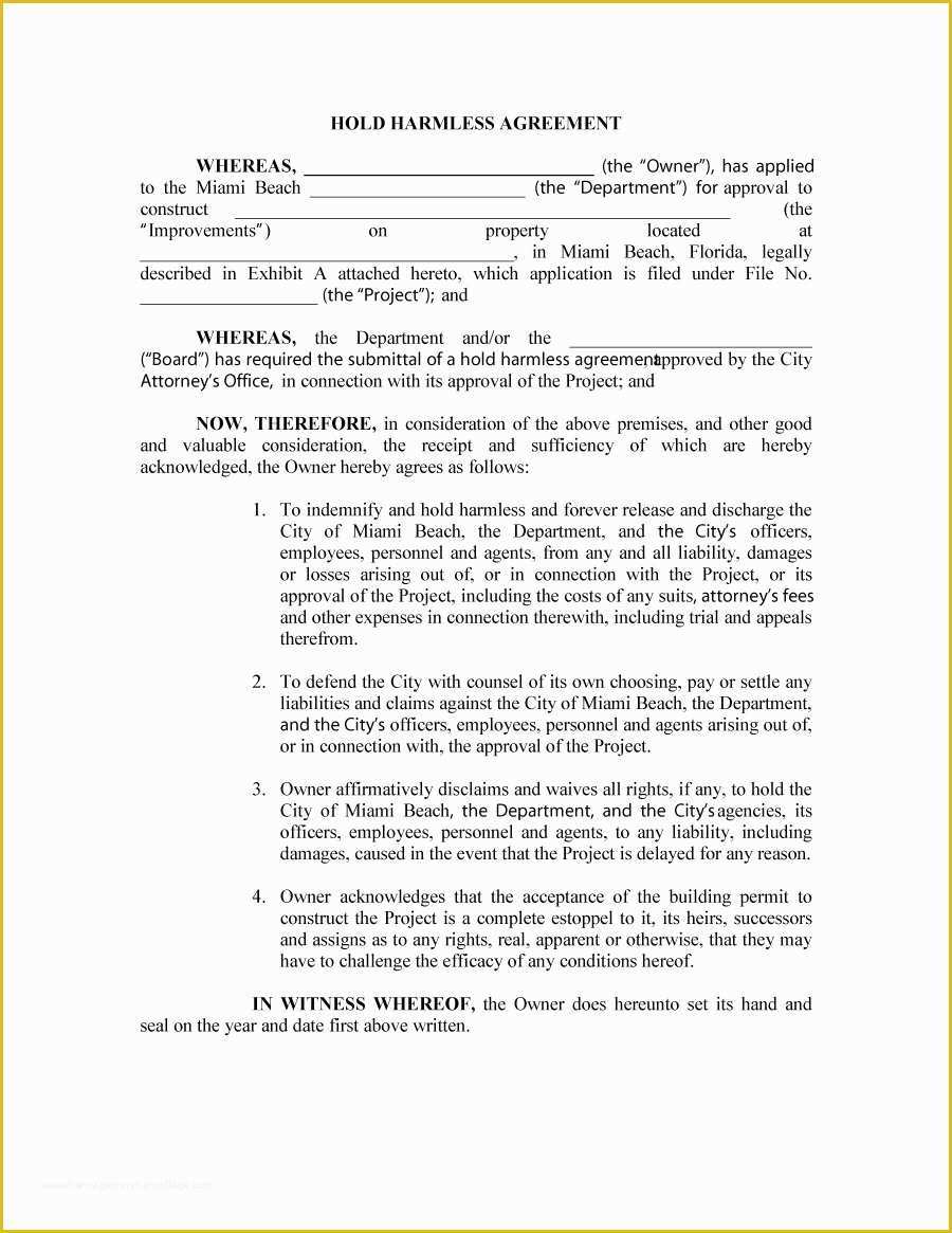 Hold Harmless Agreement Template Free Download Of 41 Free Hold Harmless Agreement Templates Free Free