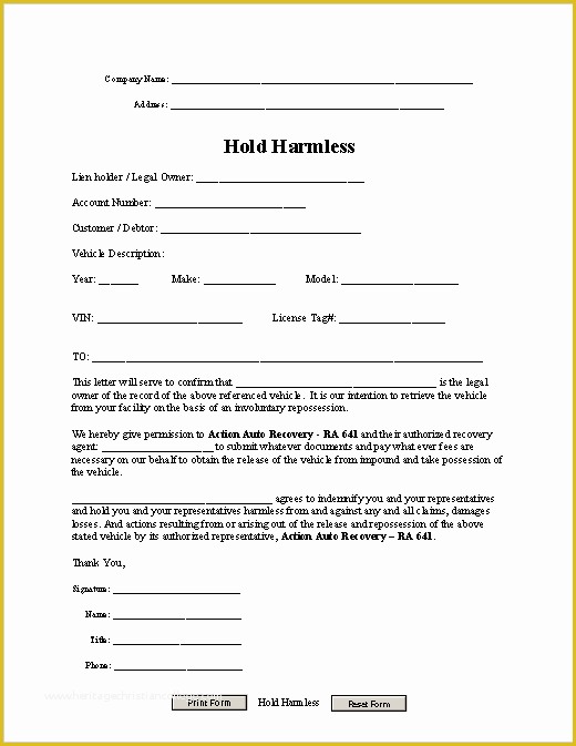 Hold Harmless Agreement Template Free Download Of 43 Free Hold Harmless Agreement Templates Ms Word and Pdfs