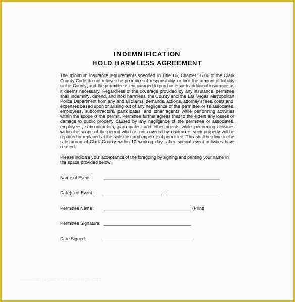 Hold Harmless Agreement Template Free Download Of Hold Harmless Agreement form