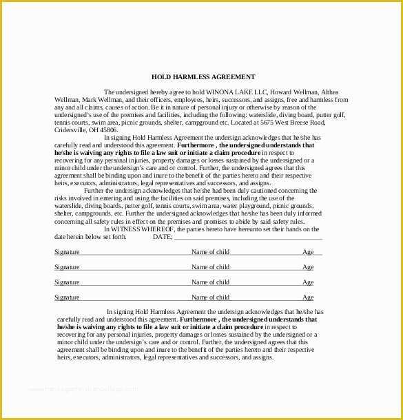 Hold Harmless Agreement Template Free Download Of Hold Harmless Agreement Template Free Download