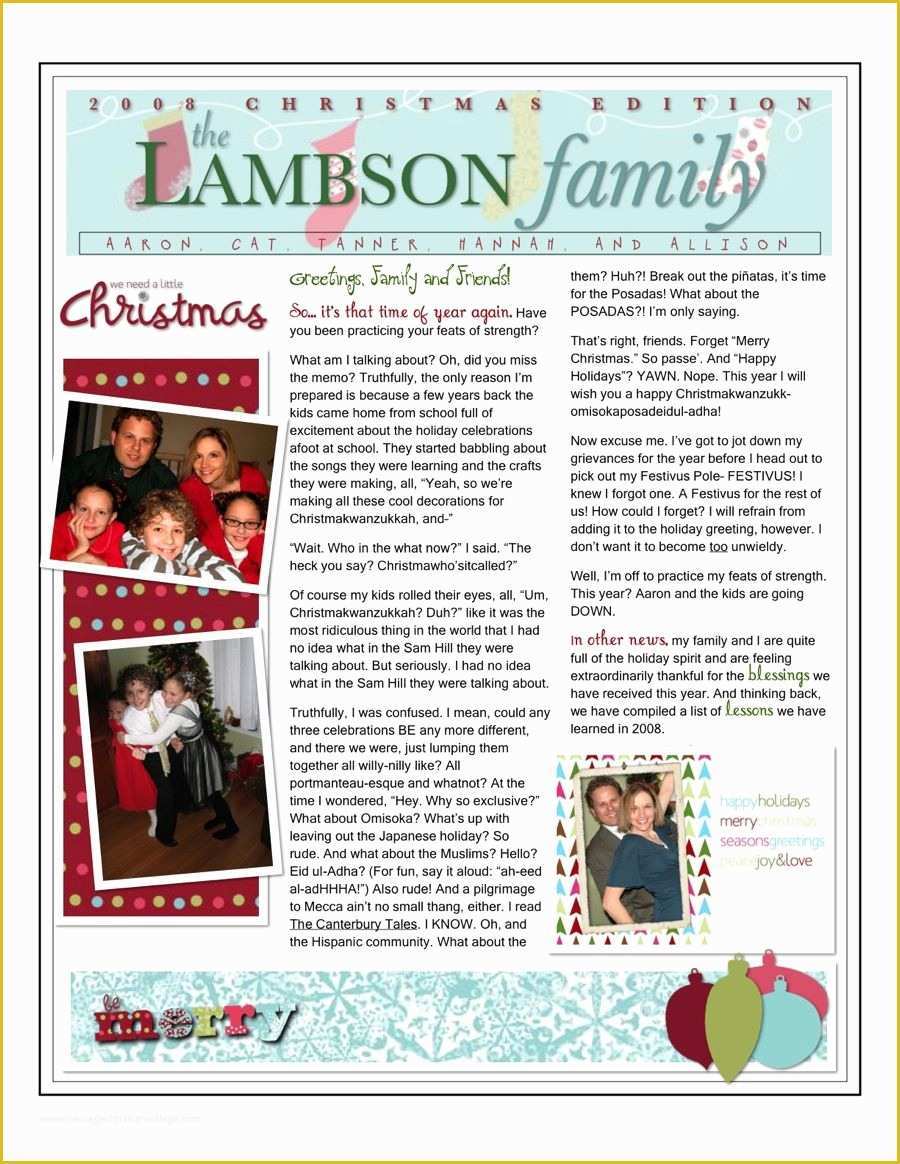 Holiday Family Newsletter Templates Free Of Christmas Family Newsletter