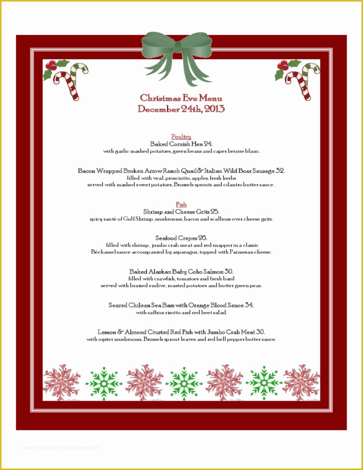 Holiday Menu Template Free Download Of Christmas Eve Menu Free Download