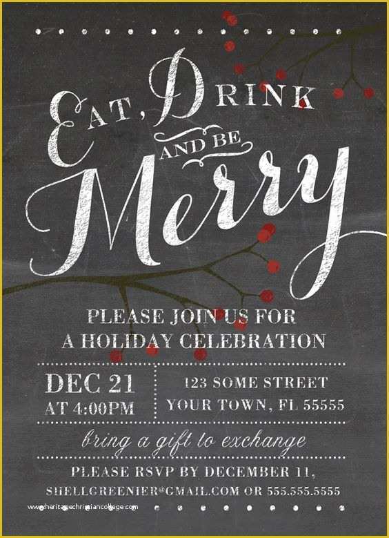 Holiday Party Templates Free Of Christmas Invitation Template Winter Chalkboard Holiday