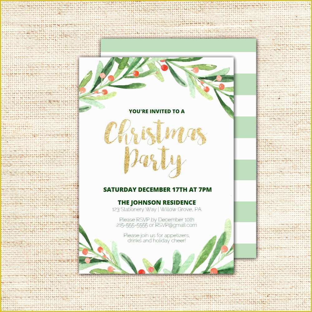 Holiday Party Templates Free Of Holly Wreath Printable Christmas Party Invitation Template