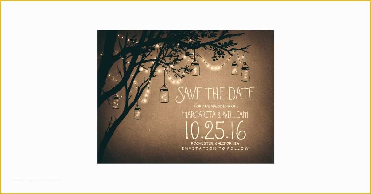 Holiday Save the Date Free Templates Of Rustic Country Lights Mason Jars Save the Date Postcard