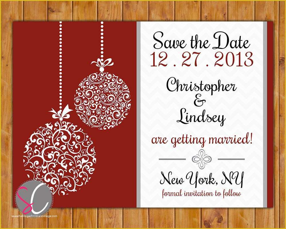 Holiday Save the Date Free Templates Of Save the Date Chevron Christmas Wedding Card ornate ornament