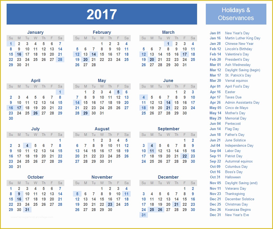 Holiday Schedule Template Free Of 2017 Calendar