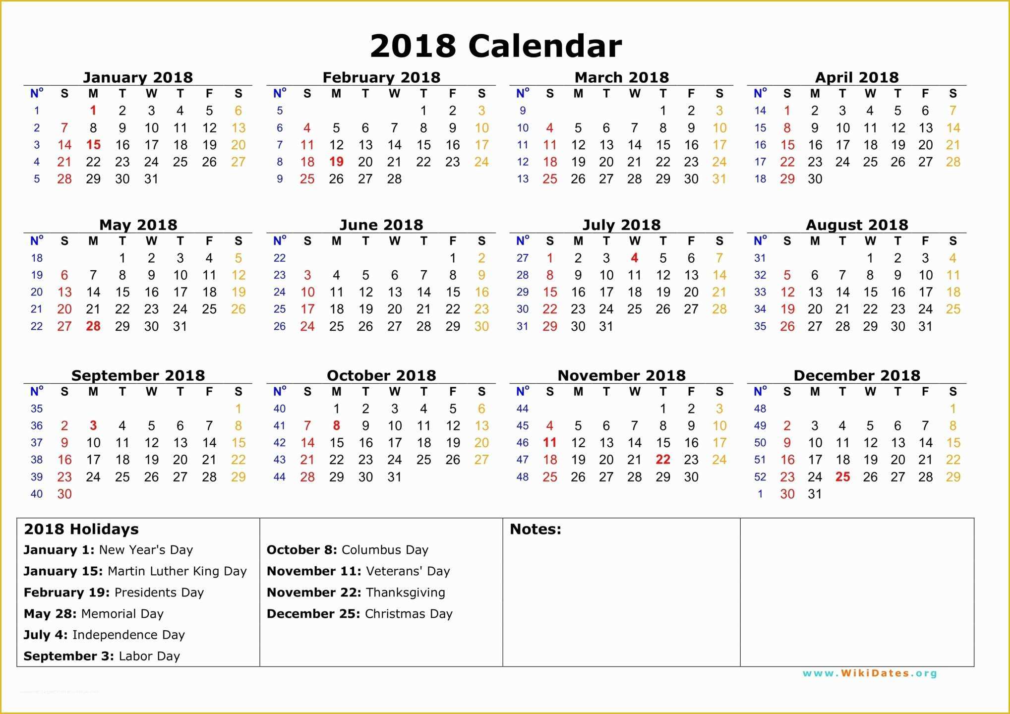 Holiday Schedule Template Free Of 2018 Calendar with Holidays