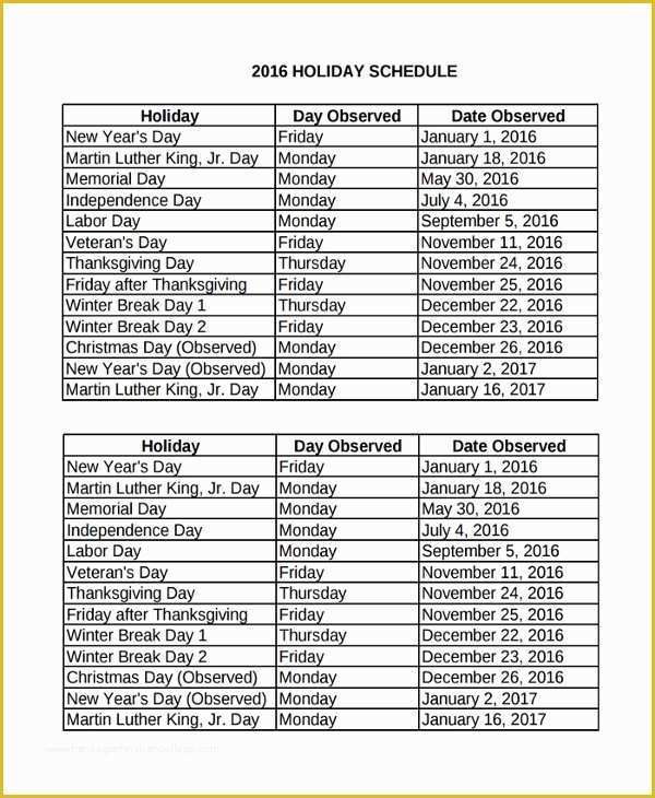 Holiday Schedule Template Free Of 9 Vacation Schedule Templates