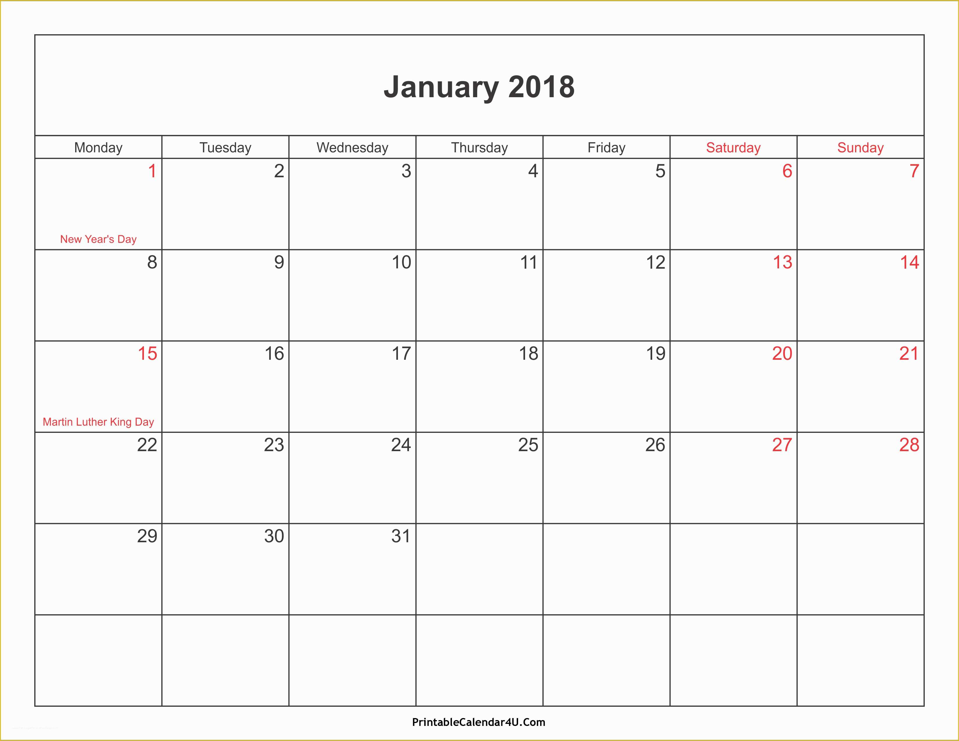 Holiday Schedule Template Free Of Free 2018 Calendar with Holidays