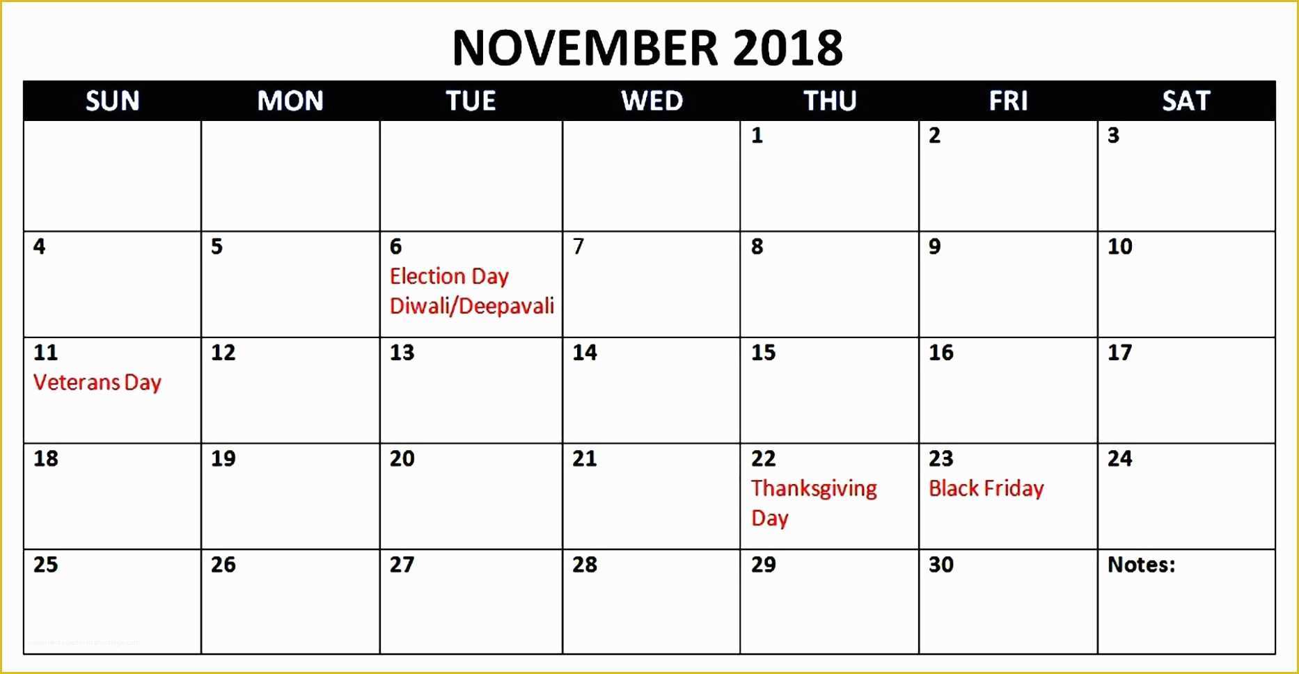 Holiday Schedule Template Free Of November 2018 Calendar with Holiday Templates