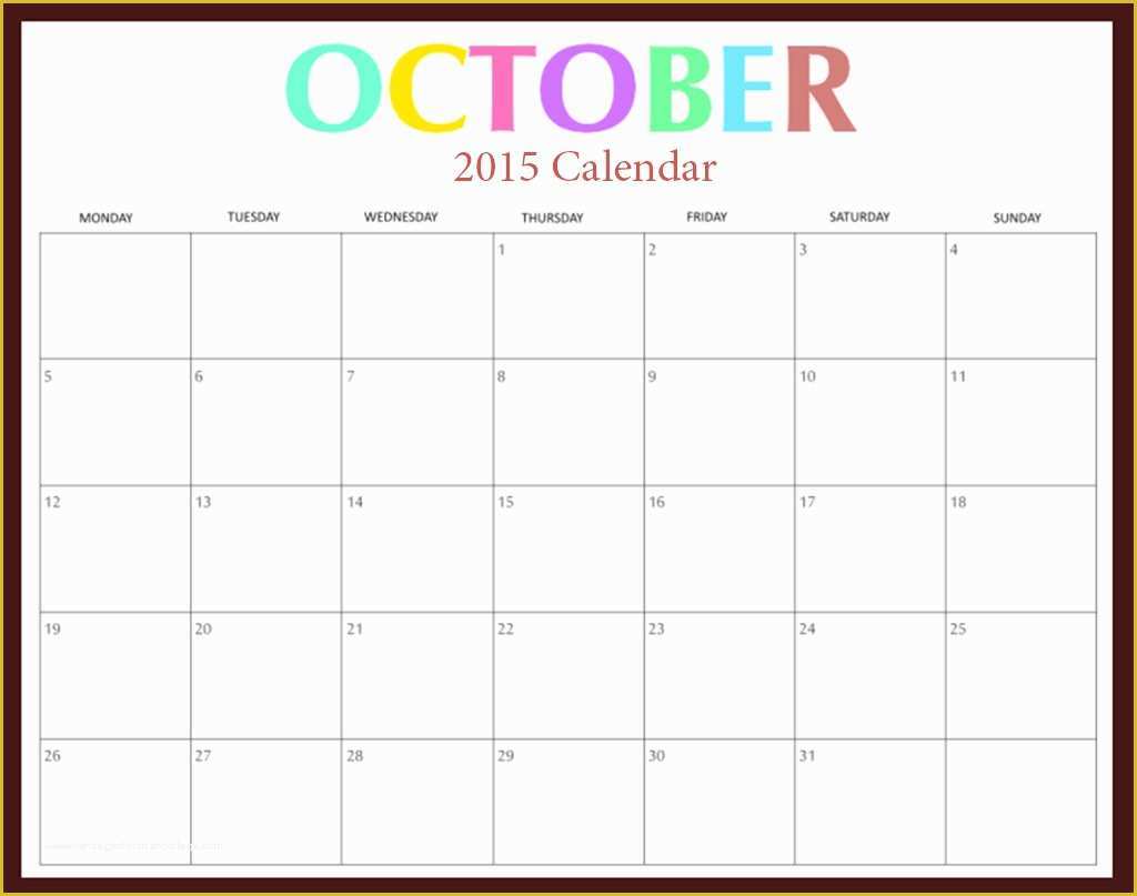 Holiday Schedule Template Free Of October 2015 Calendar Printable with Holidays – 2017